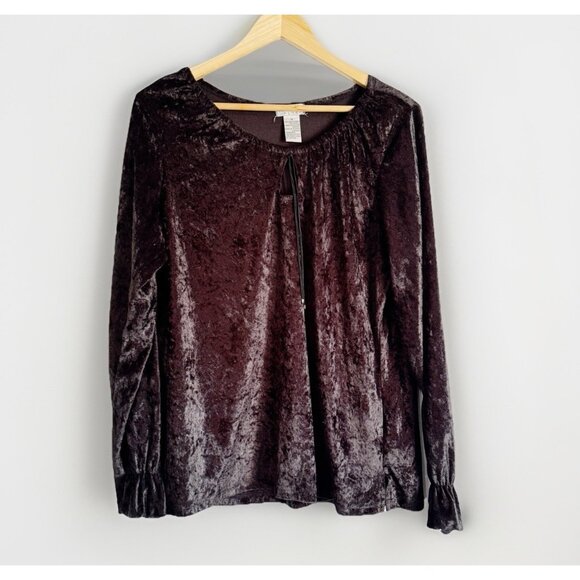 One Step Up Tops - VTG One Step Up Womens 1X Black Velvet Top Keyhole Neck Gathered Cuffs Holiday